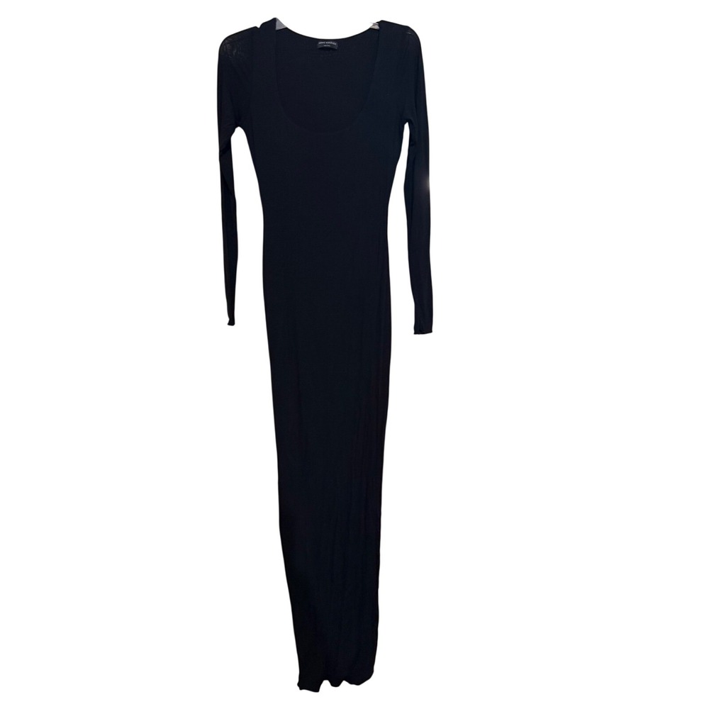Naked Wardrobe Womens Black Scoop Neck Long Sleeve Bodycon Maxi Dress Size L